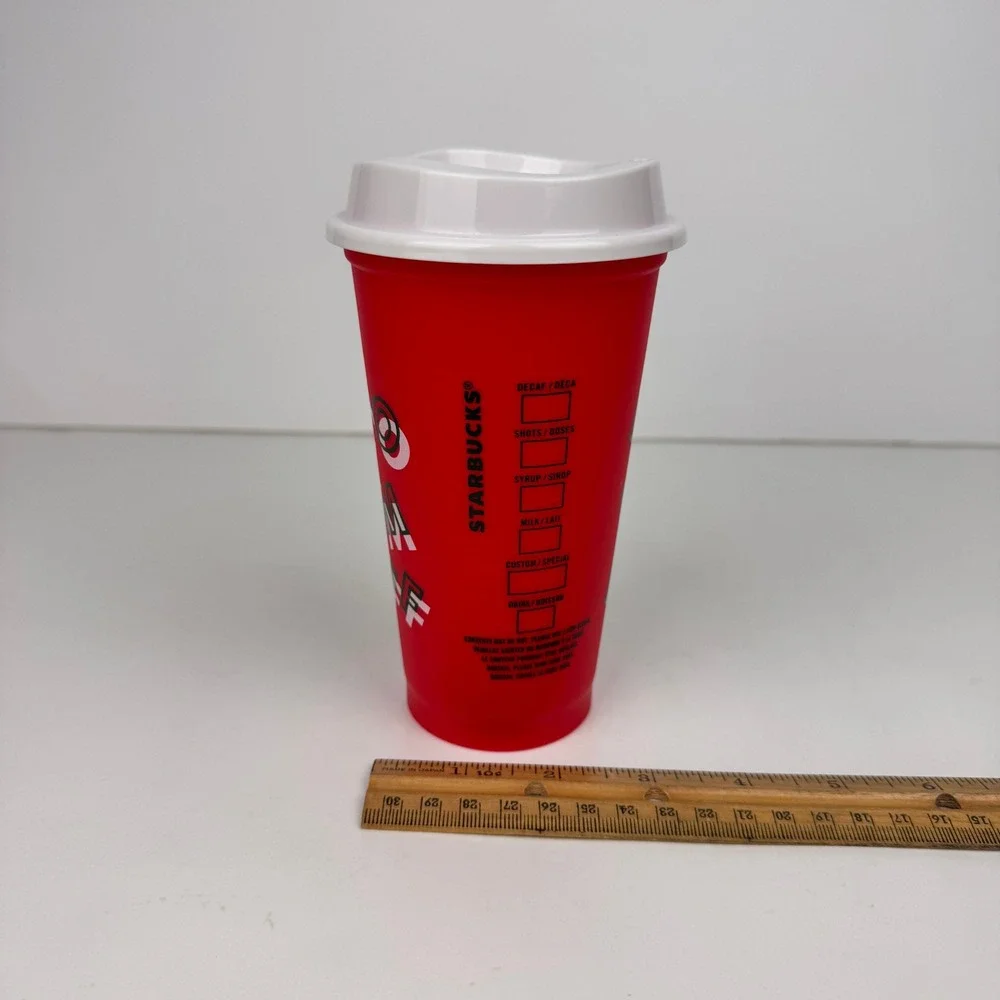 2013 Starbucks 16oz Plastic Red Travel Mug‎ Cup White Lid Merry Coffee Christmas